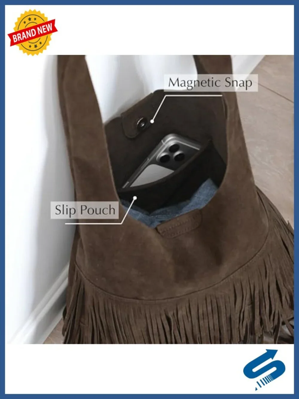 Faux Suede Fringe Hobo Bag with Magnetic Snap Closure